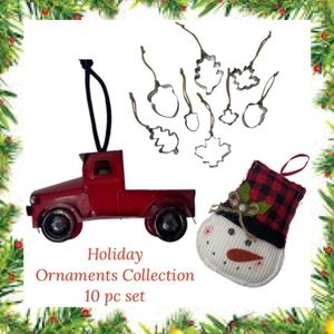 Little Red Truck Farm House Christmas Ornaments Bundle 10 Pc Holiday Decor  Set